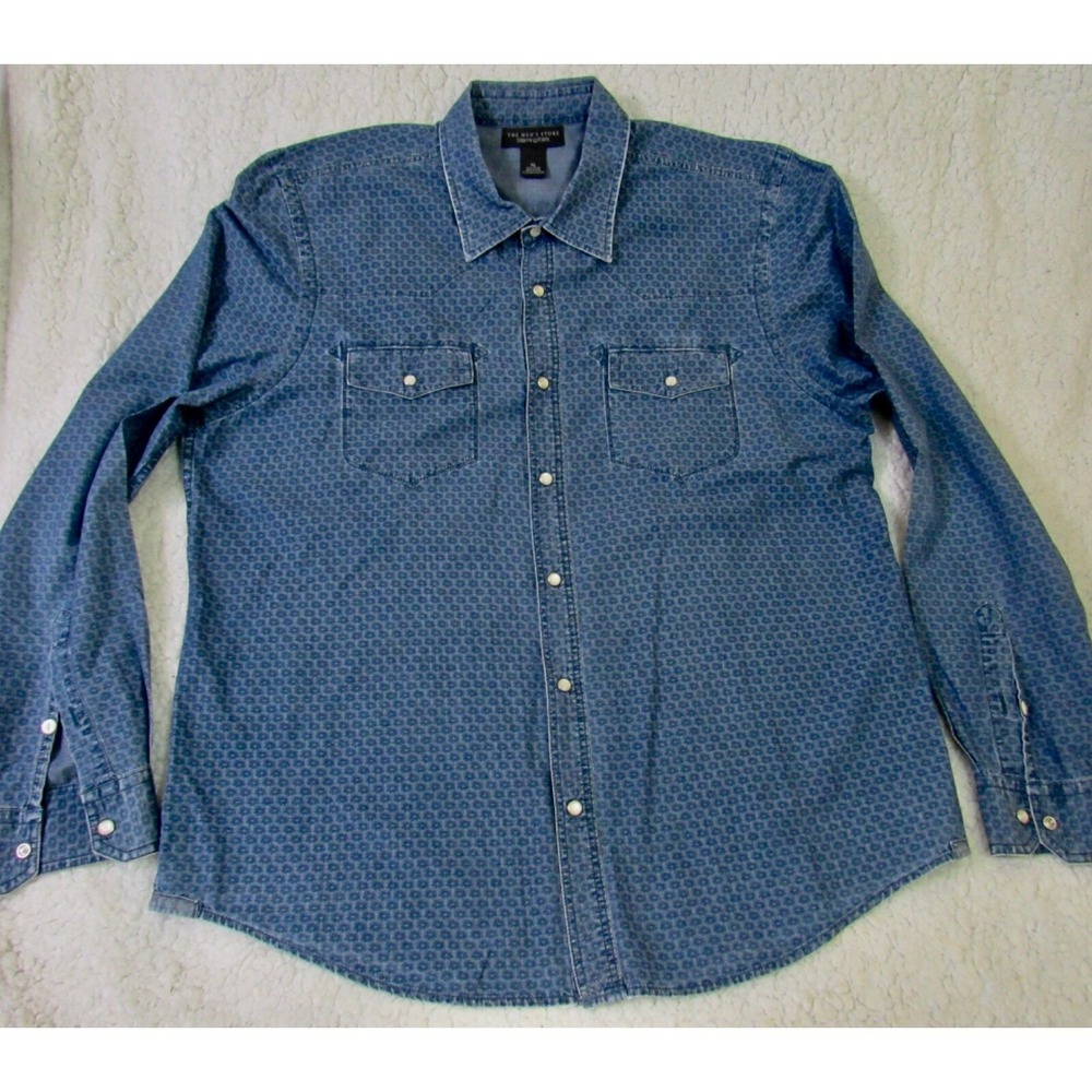 The Mens Store Bloomingdale's 100%‎ Cotton Snap Button Blue Shirt Sz XL